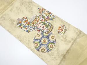 アンティーク 壺に草花模様織出し袋帯(材料)